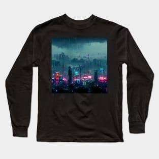 Rain Stream - Cyberpunk Cityscape Long Sleeve T-Shirt